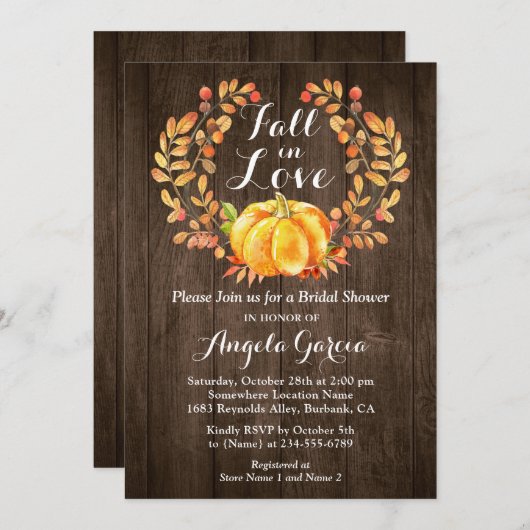 Rustikaler Holzfall in Liebe Pumpkin-Brautparty Einladung (Vorne/Hinten)