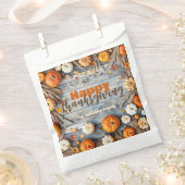 Rustikaler Holzfall Pumpkins und Blätter Erntedank Geschenktütchen (Ausgeschnitten)