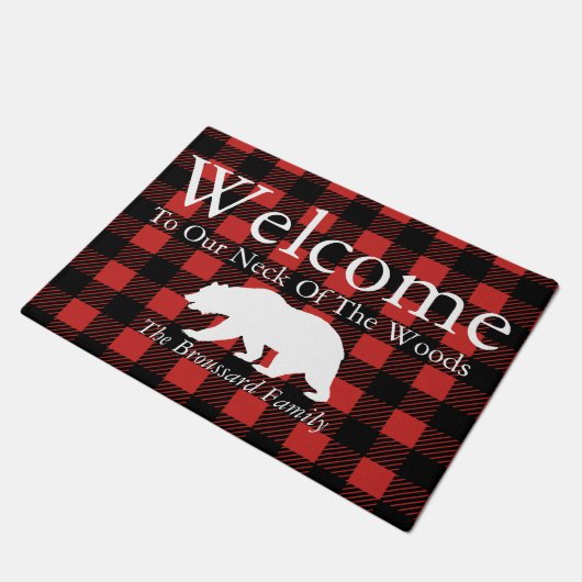 Rustikaler Holzfäller kariert u. Bärn-Familienname Fußmatte (Schrägansicht)