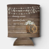 Rustikaler Holzfass mit weißen Blume Dosenkühler (Rückseite)