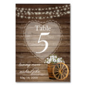 Rustikaler Holzfass, weiße Blume - Tischnummer (Rückseite)