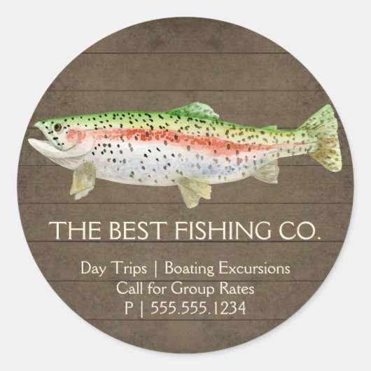 Rustikaler Holzfischerei-Guide Charterschiff See Runder Aufkleber (Vorderseite)