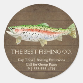 Rustikaler Holzfischerei-Guide Charterschiff See Runder Aufkleber