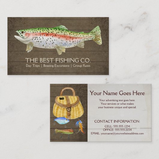 Rustikaler Holzfischerei-Guide Charterschiff Visitenkarte (Vorne/Hinten)