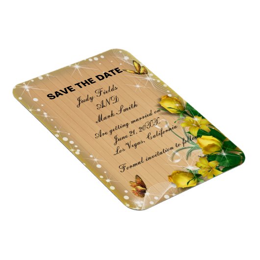 Rustikaler Holzgelber Blütenschmetterling Save the Magnet (Rechte Seite)