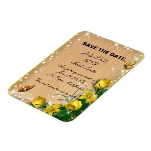 Rustikaler Holzgelber Blütenschmetterling Save the Magnet (Linke Seite)