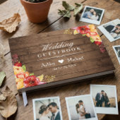 Rustikaler Holzherbst lässt Blumenhochzeit Gästebuch