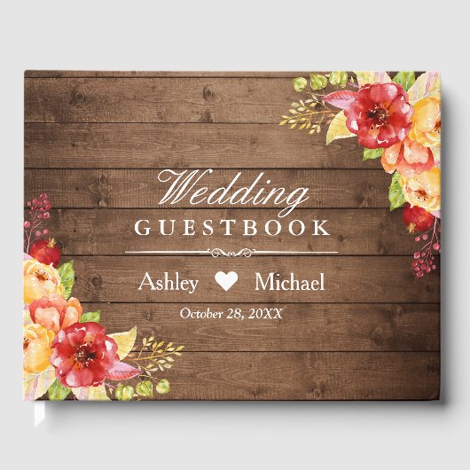 Rustikaler Holzherbst lässt Blumenhochzeit Gästebuch (Vorderseite)