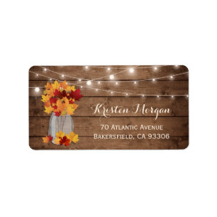 Rustikaler Holzherbst lässt Mason Jar Lights Hochz Adressaufkleber
