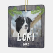 Rustikaler Holzhund Foto Weihnachtsgebäck Keramikornament (Links)
