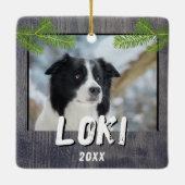 Rustikaler Holzhund Foto Weihnachtsgebäck Keramikornament (Rückseite)