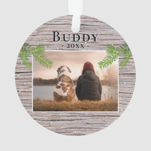 Rustikaler Holzhund Haustier 2 Fotos Weihnachten Ornament