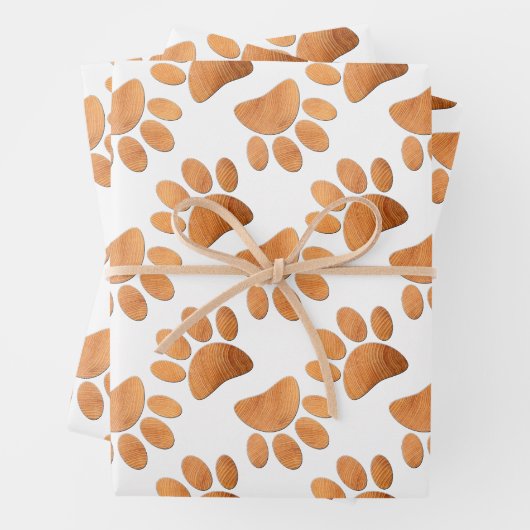 Rustikaler Holzhund Pawprint Geschenkpapier Set (Beispiel)