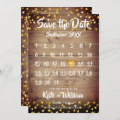 Rustikaler Holzkalender Gold Liebe Herz Save The Date (Vorne/Hinten)