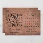 Rustikaler Holzkalender Rote Liebe Herz Save The Date (Vorne/Hinten)