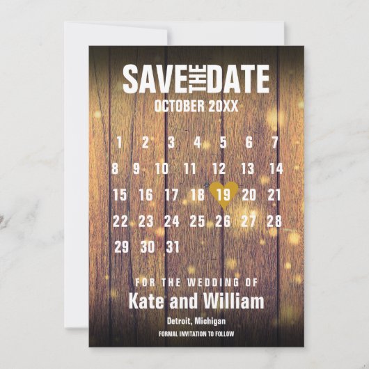 Rustikaler Holzkalender Save the Date (Vorderseite)