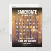 Rustikaler Holzkalender Save the Date Liebe Herz Ankündigungspostkarte (Vorne/Hinten)