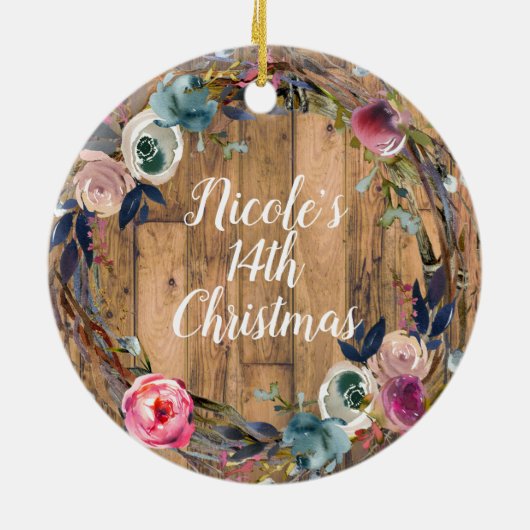 Rustikaler Holzklebedraht Personalisiert Keramikornament (Hinten)