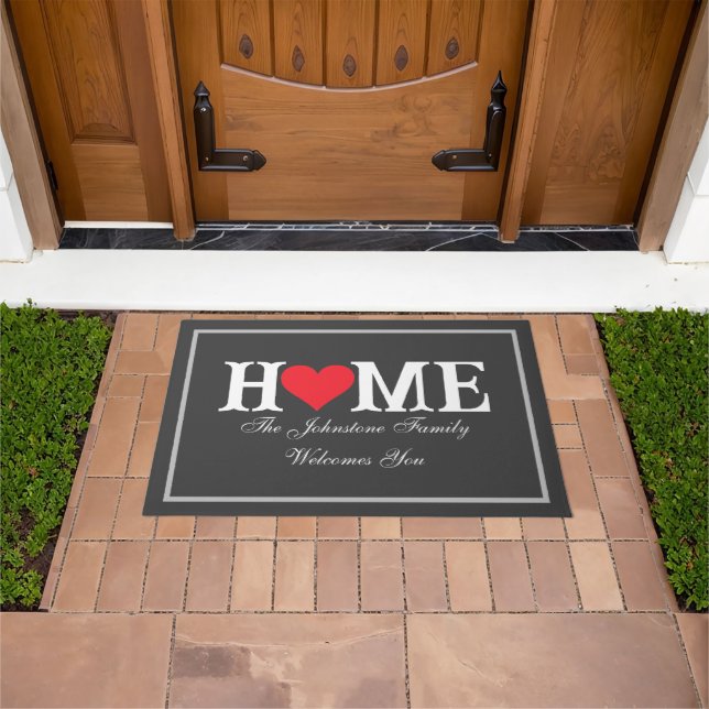 Rustikaler Holzkohlename Coole Liebe Unsere Zuhaus Fußmatte (Außenbereich)
