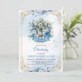 Rustikaler Holzkreuz Blumen Goldrahmen Einladung (Stehend Vorderseite)