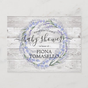 Rustikaler Holzlavendel-Blumenkranz Baby Shower Einladungspostkarte