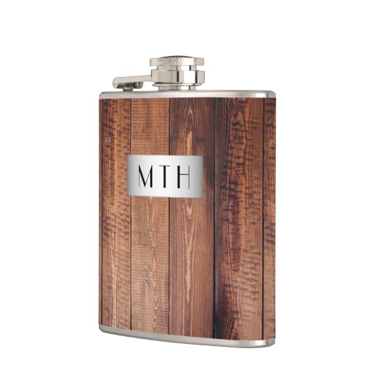 Rustikaler Holzmonogramm-Hüftkolben Flachmann (Links)