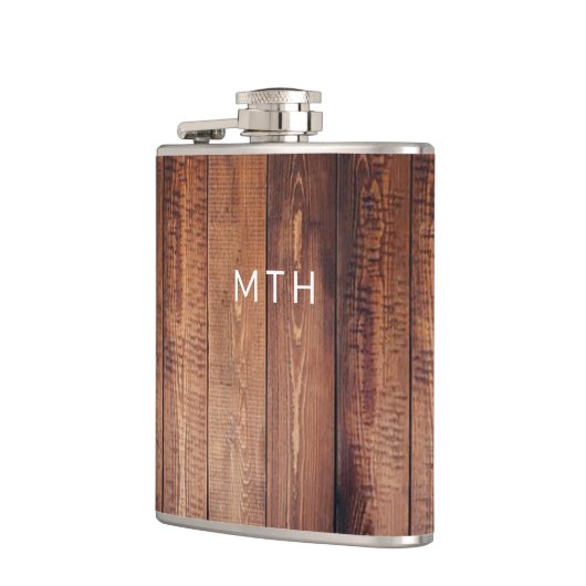 Rustikaler Holzmonogramm-Hüftkolben Flachmann (Links)