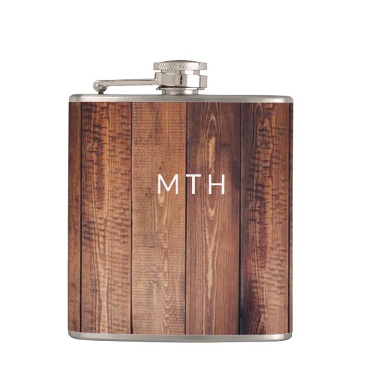 Rustikaler Holzmonogramm-Hüftkolben Flachmann (Vorderseite)