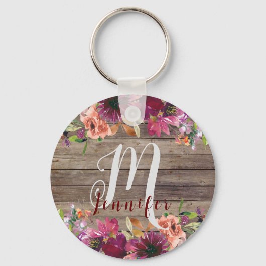 Rustikaler Holzname ErstMit Monogramm für Nichte Schlüsselanhänger (Vorderseite)