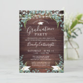 Rustikaler Holzofengrün, String Lights Abschluss Einladung (Stehend Vorderseite)