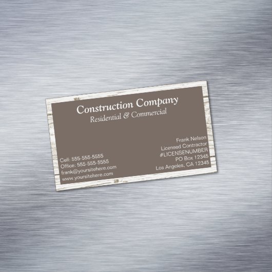 Rustikaler Holzrahmen, braunes Rechteck Magnetische Visitenkarte (Beispiel)