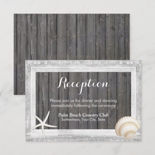 Rustikaler Holzrahmen Seashell Beach Wedding Empfa Einladung (Vorne/Hinten)