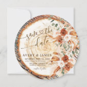 Rustikaler Holzring - Save-the-Date - Boho-Blumenf Einladung (Vorderseite)