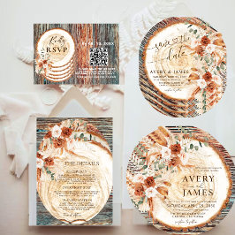 Rustikaler Holzring - Save-the-Date - Boho-Blumenf Einladung