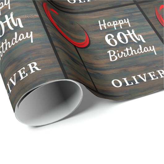 Rustikaler Holzroter Wein 60. Geburtstag Geschenkpapier (Rolleneckpunkt)