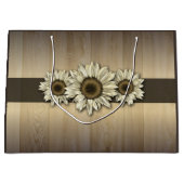 Rustikaler Holzsack mit weißer Sonnenblume Große Geschenktüte (Vorderseite)