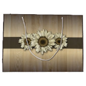 Rustikaler Holzsack mit weißer Sonnenblume Große Geschenktüte (Rückseite)