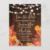 Rustikaler Holzsaitenkürbis Save the Date Ankündigungspostkarte (Vorderseite)