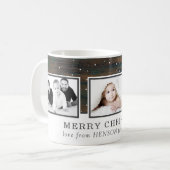 Rustikaler Holzschnee Frohe Weihnachtsfamilie Foto Kaffeetasse (Vorderseite Links)