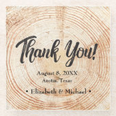 Rustikaler Holzschnitt Danke Hochzeit Glasuntersetzer (Vorderseite)
