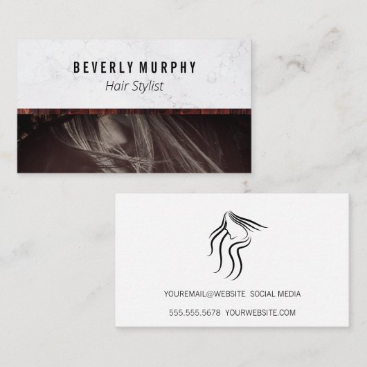 Rustikaler Holzschnitt | Hair Stylist | Marmor mod Treuekarte (Vorne/Hinten)
