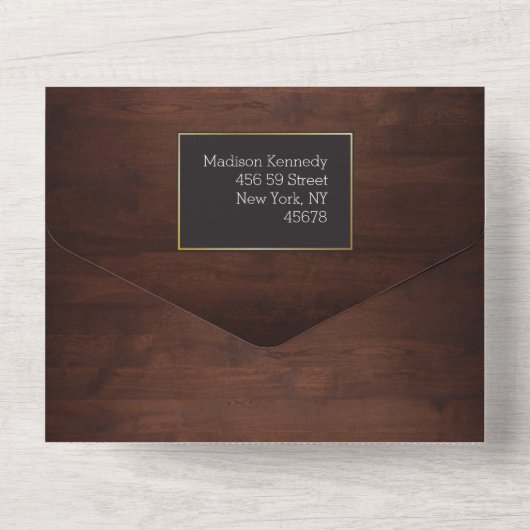 Rustikaler Holzschuh in einer Einladung (Rückseite)