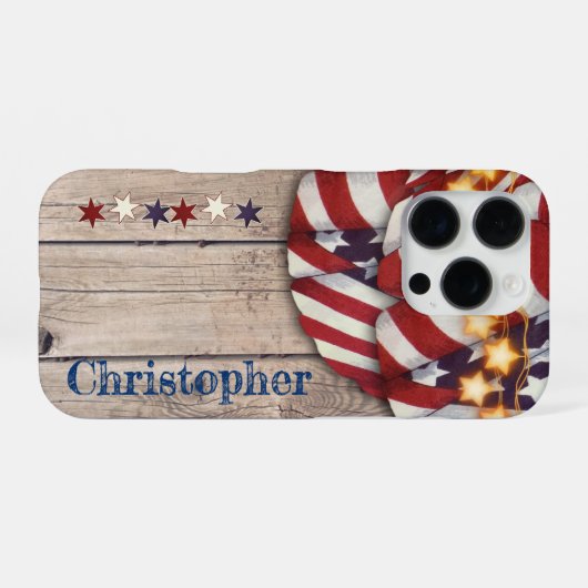 Rustikaler Holzstars Patriotischer Weißer Individu iPhone Hülle (Rückseite (Horizontal))
