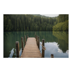 Rustikaler Holzsteg an der Forest Lake Landschaft Poster