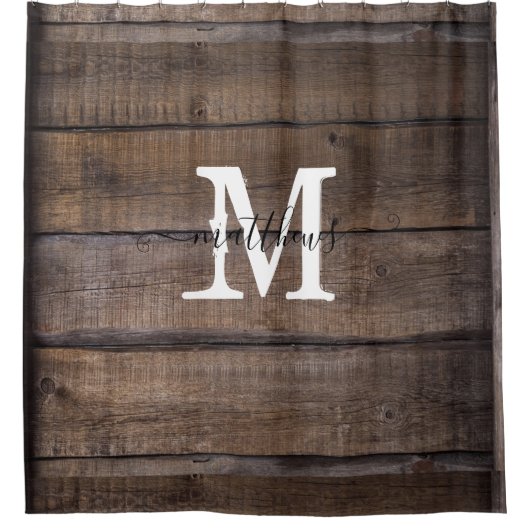 Rustikaler Holzstil Monogram Eichenbauernhof Duschvorhang (Vorderseite)
