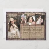 Rustikaler Holzstring Lights 5 Foto Abschluss Einladung (Vorderseite)