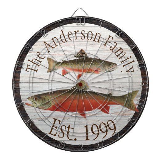 Rustikaler Holzton Monogram Fly Fishing Brook Trou Dartscheibe (vorne)