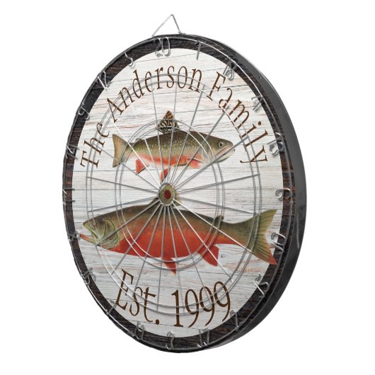 Rustikaler Holzton Monogram Fly Fishing Brook Trou Dartscheibe (Vorderseite rechts)