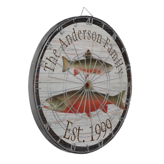 Rustikaler Holzton Monogram Fly Fishing Brook Trou Dartscheibe (Vorderseite Links)