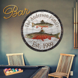 Rustikaler Holzton Monogram Fly Fishing Brook Trou Dartscheibe